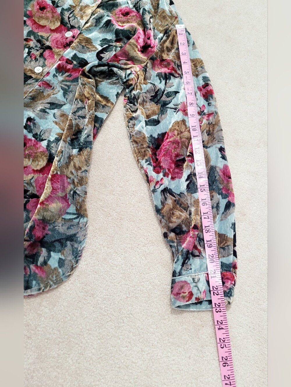 Soft Surroundings Floral Tunic Top Medium Silk Blend Button Front Boho Velvety - Picture 9 of 12